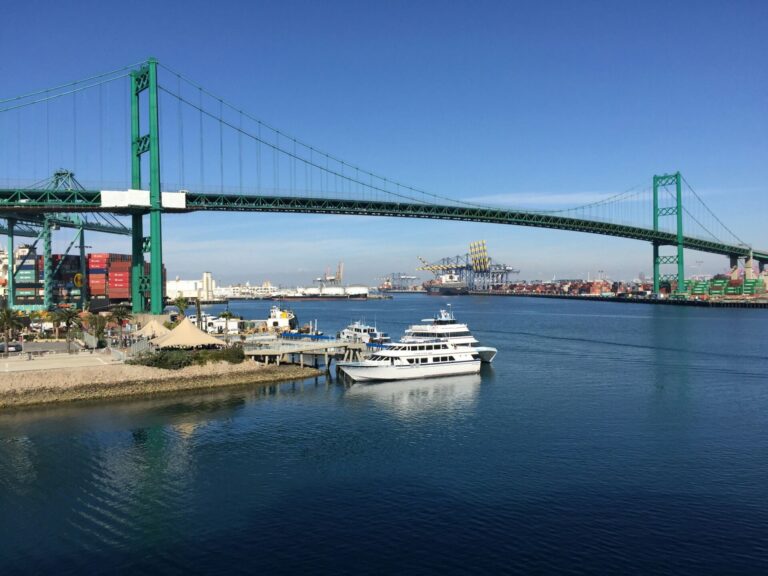 Vincent Thomas Bridge over Los Angeles Harbor in San Pedro